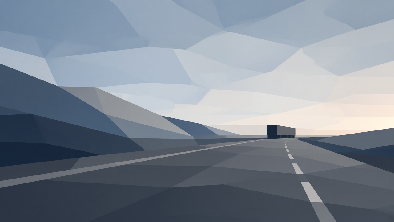 A simplified trailer shape on a gray highway band